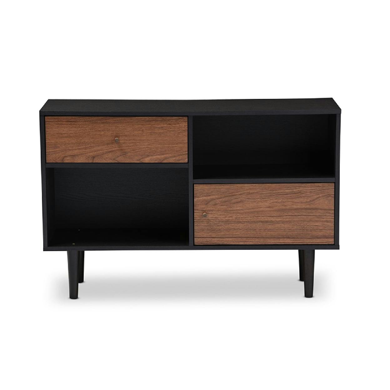 Auburn Mid-Century Modern Walnut & Black Sideboard Cabinet