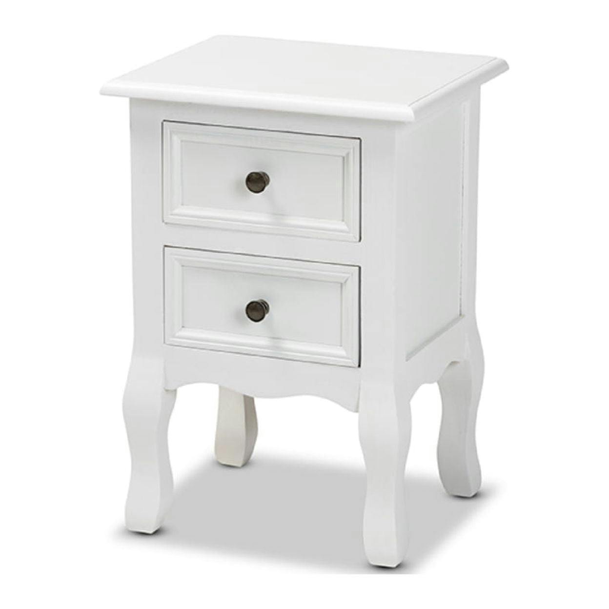 Caelan Classic White 2-Drawer Nightstand with Cabriole Legs