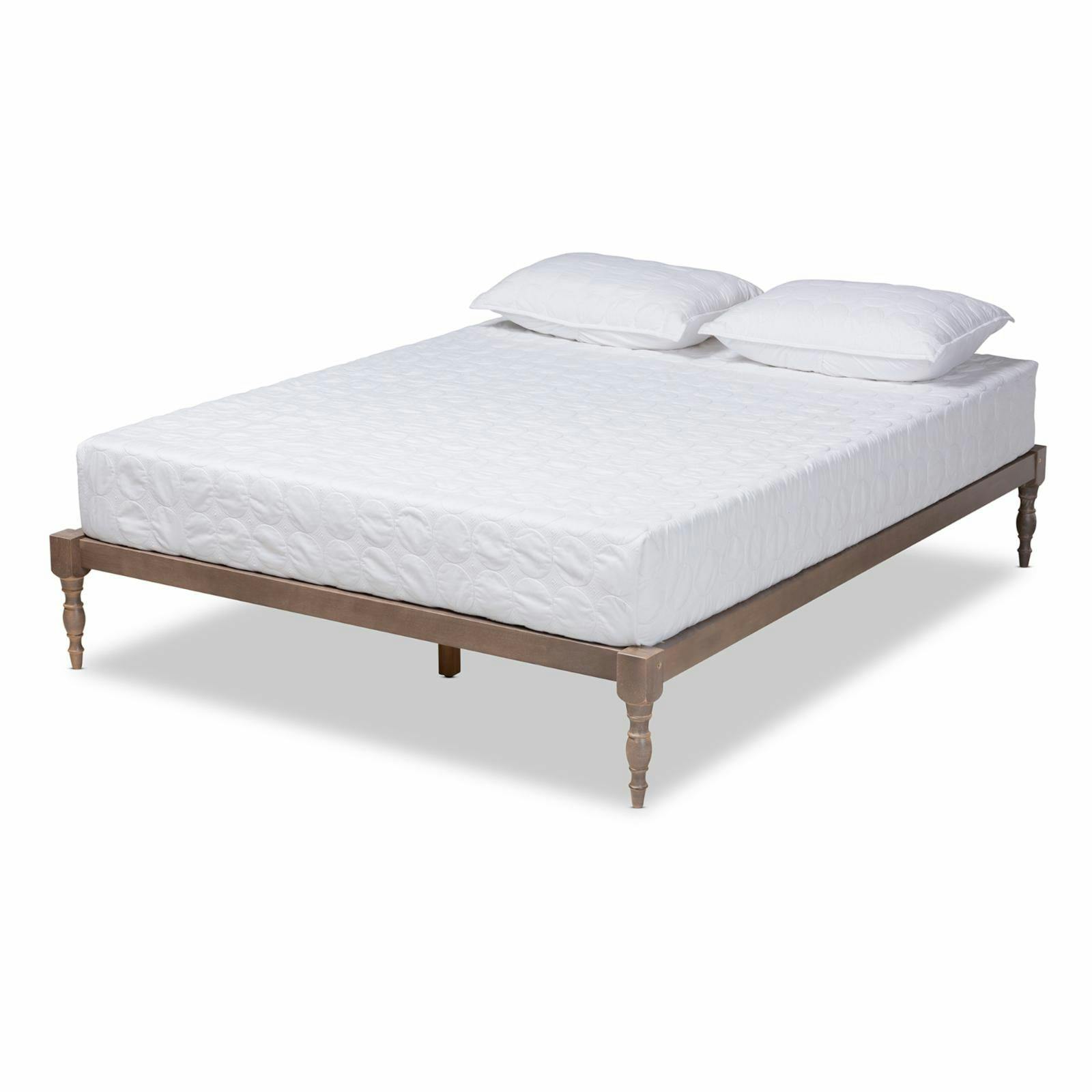 Iseline Antique Grey Solid Rubberwood Full Platform Bed Frame