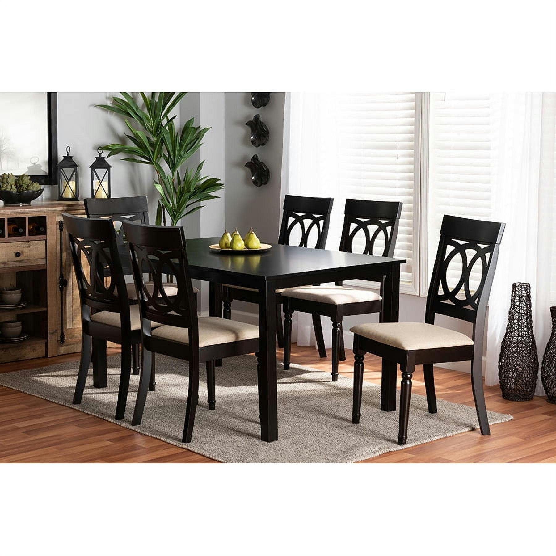 Lucie Sand Fabric and Dark Brown Wood 7-Piece Dining Set