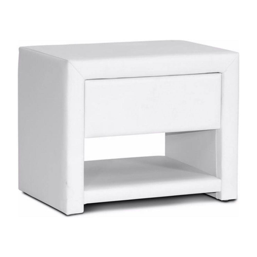 Petite Massey White Faux Leather Modern Nightstand with Single Drawer