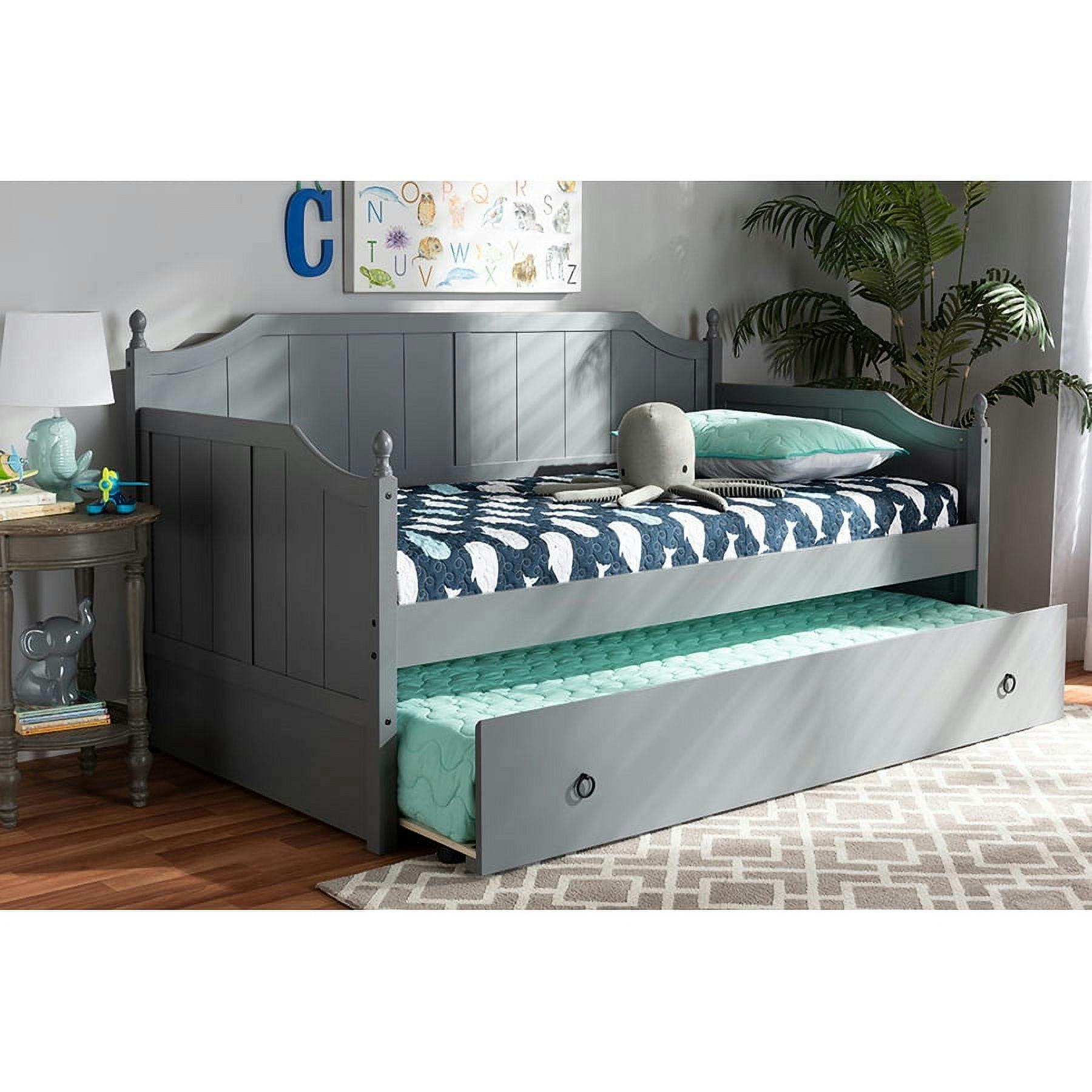 Cottage Farmhouse Twin Daybed with Upholstered Trundle in Grey