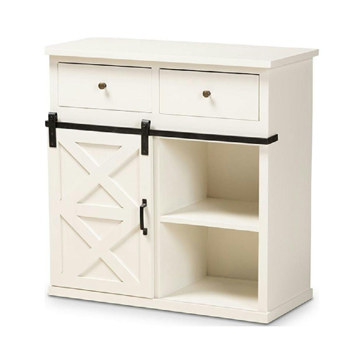 Nadia Contemporary Farmhouse White Wood and Black Metal Sideboard Buffet