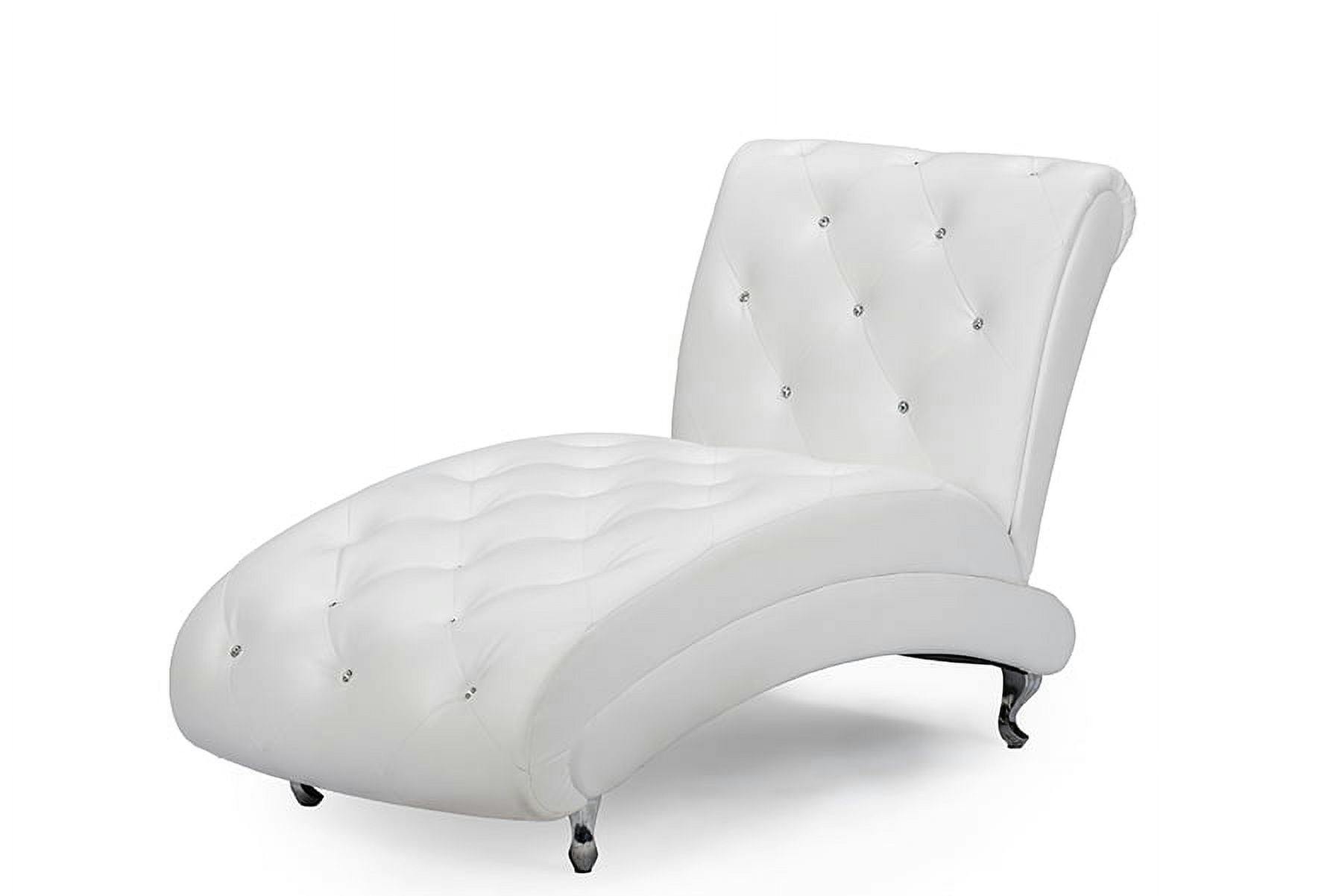 Pease 50'' White Faux Leather Tufted Chaise Lounge with Crystal Accents
