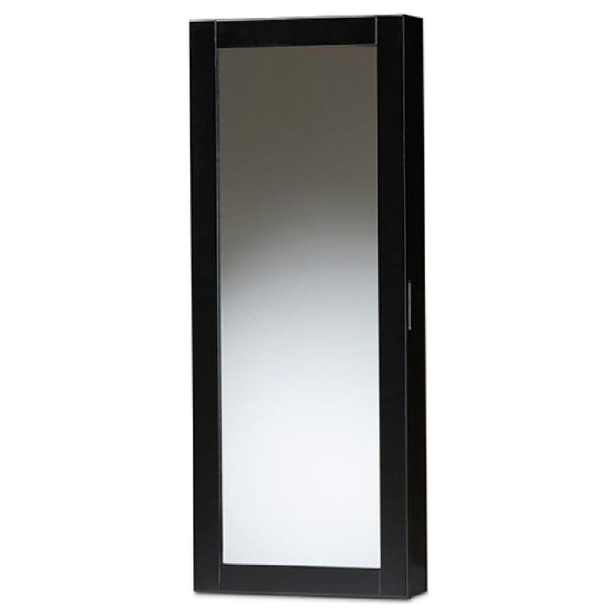 Contemporary Black Wall-Mounted Jewelry Armoire with Full-Length Mirror