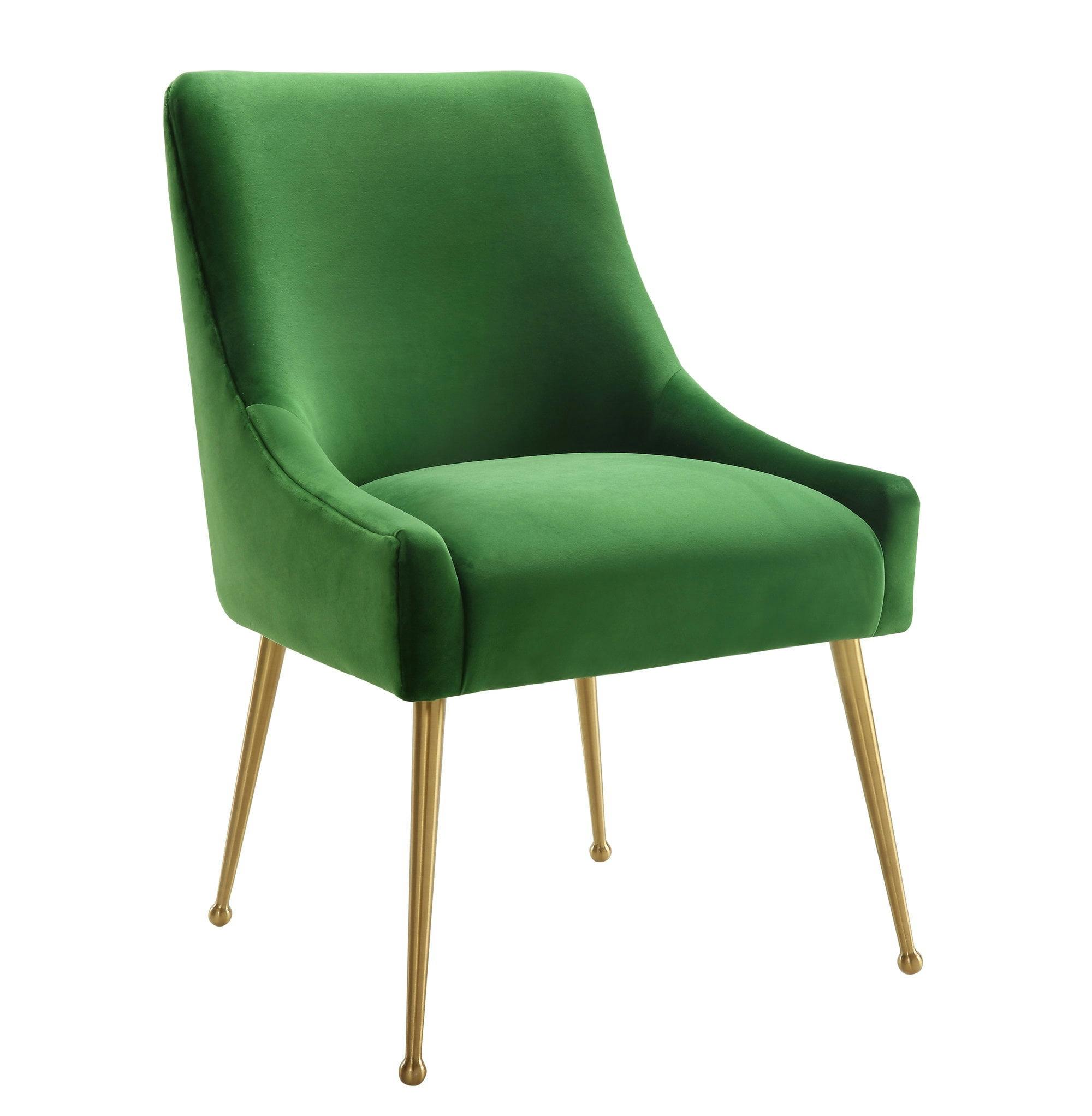 Elegant Green Velvet Upholstered Side Chair with Gold Metal Legs