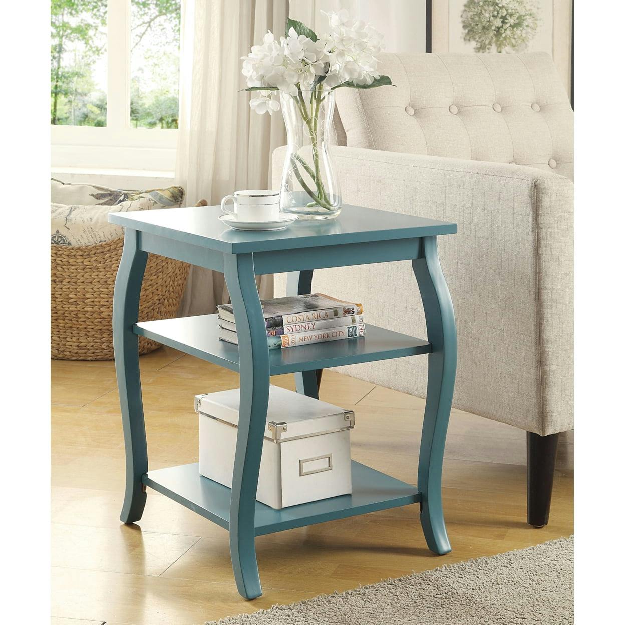 Becci Teal Wood Dual-Facing End Table with Open Storage