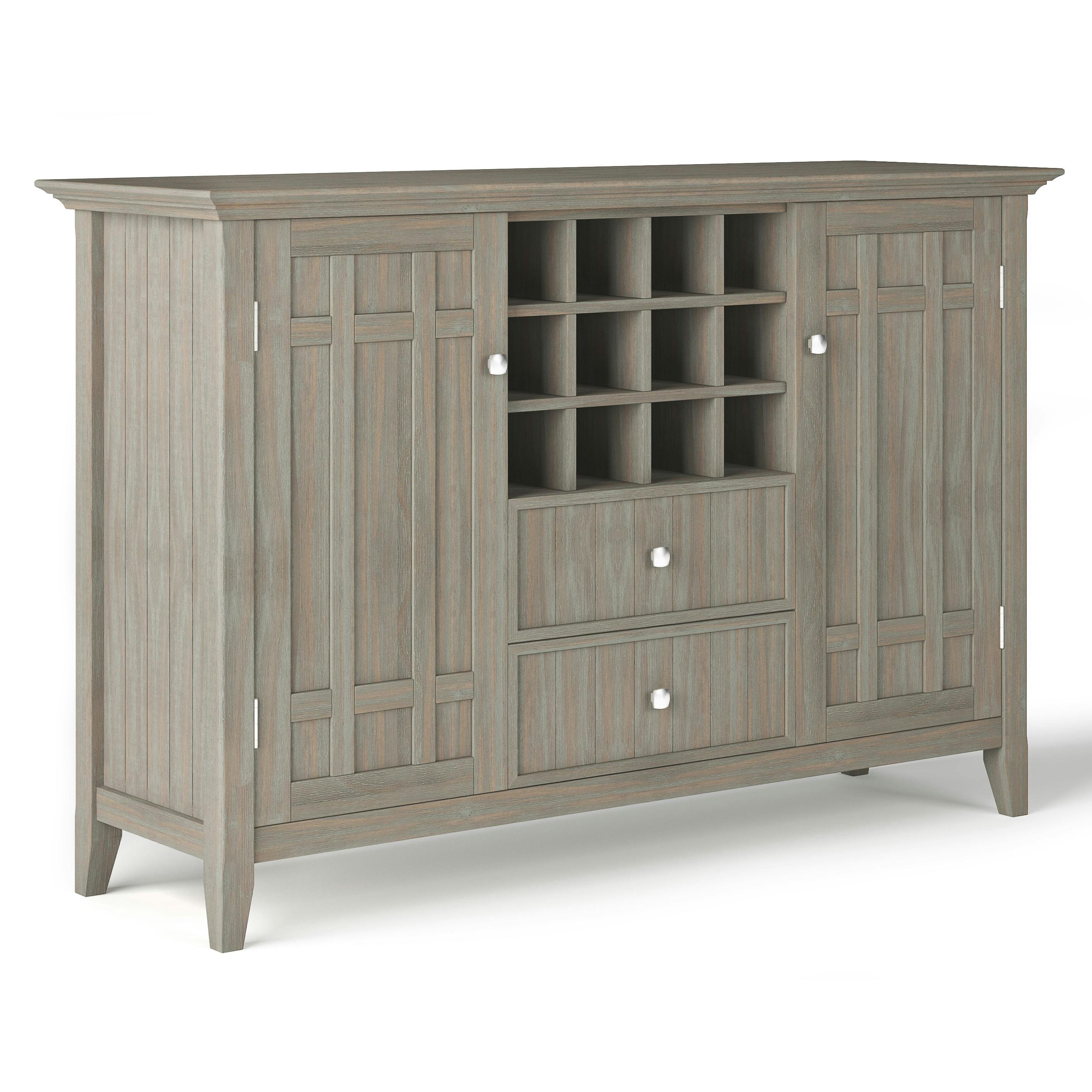 Bedford Transitional 54" Solid Pine Wood Sideboard Buffet and Wine Rack in Distressed Grey