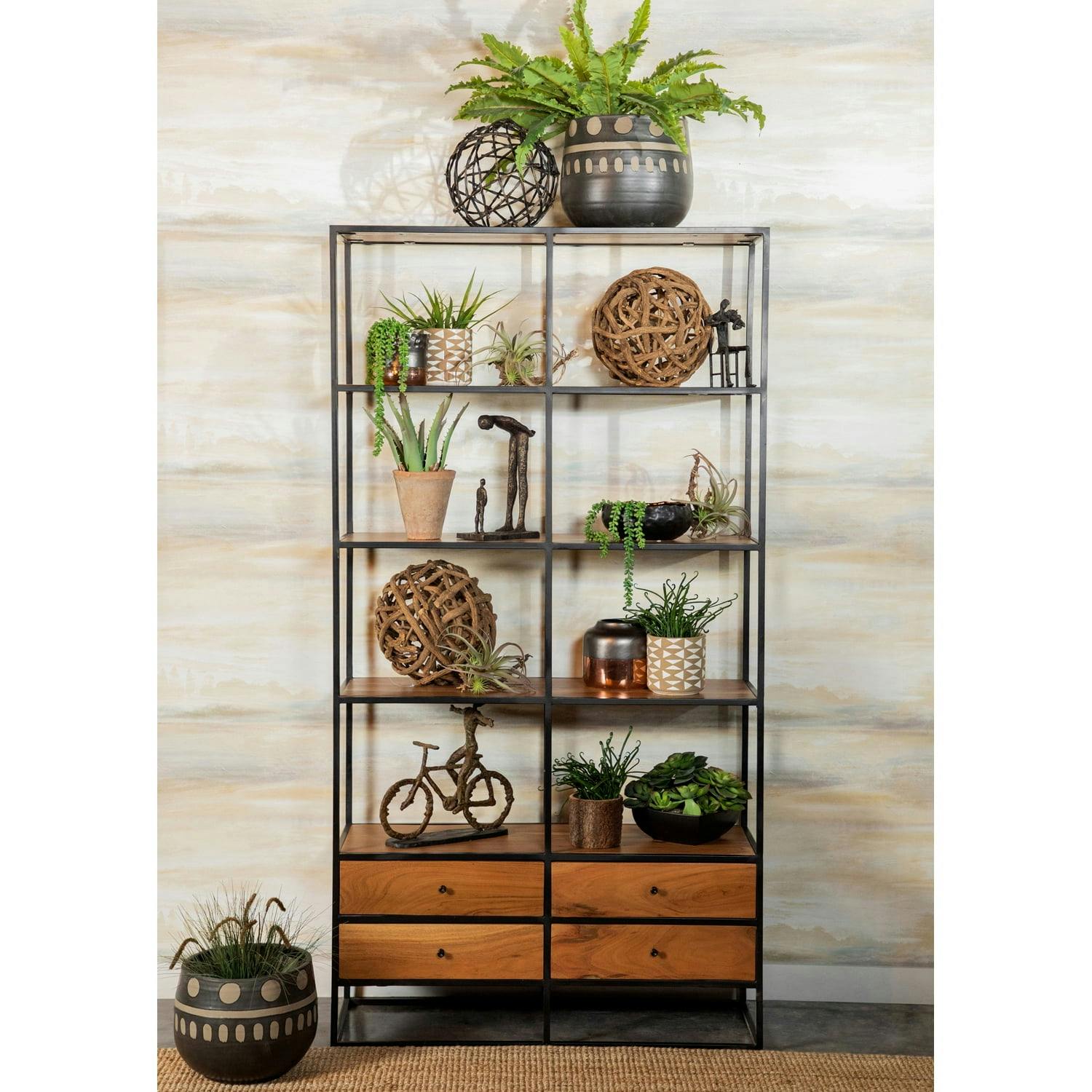 Belcroft Transitional Black and Brown Acacia 4-Drawer Etagere