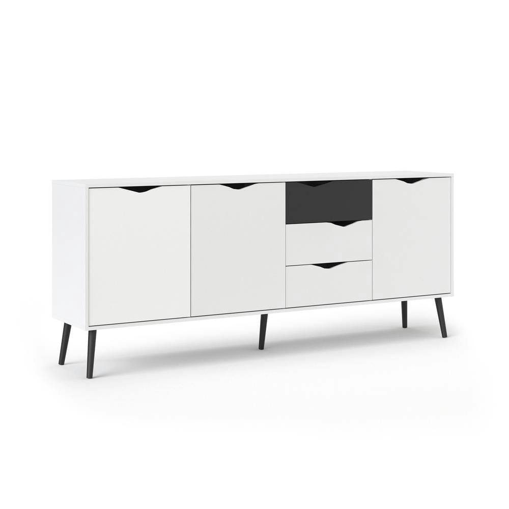 Diana Retro Modern White and Black Matte Sideboard with Solid Wood Legs