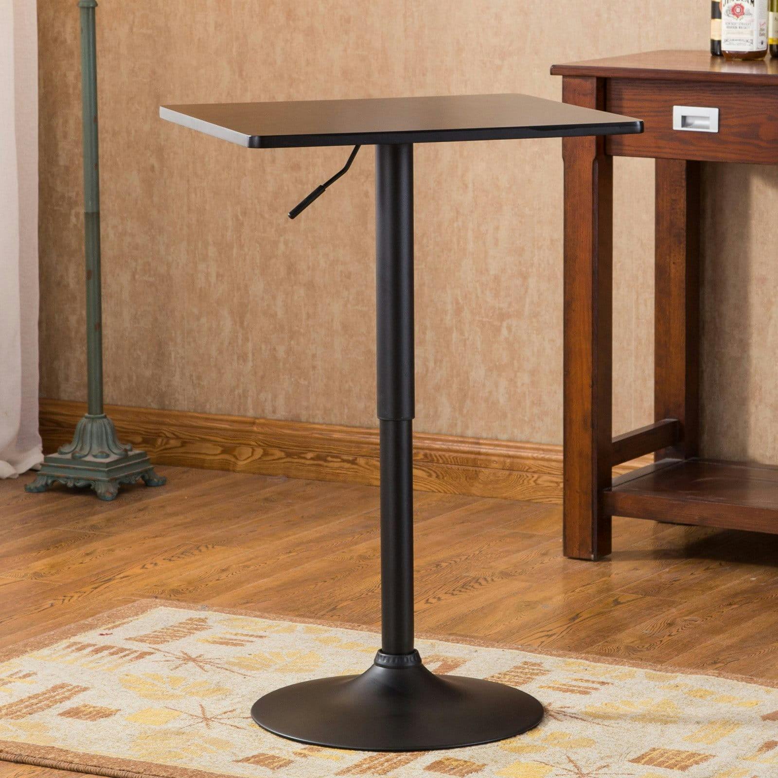 Sleek Transitional Black Wood and Metal Adjustable Counter Height Bar Table