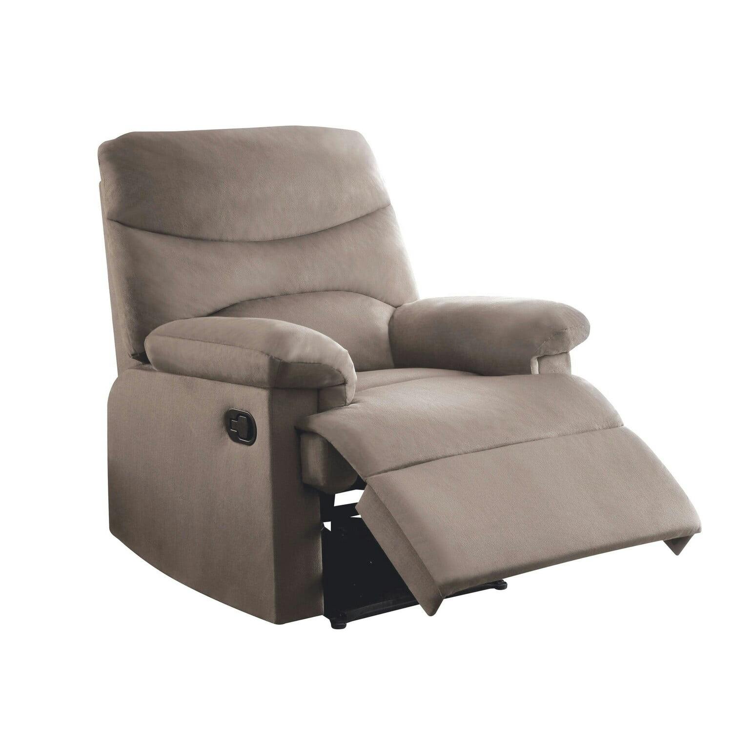 Arcadia Smooth Microfiber and Wood Recliner in Light Brown