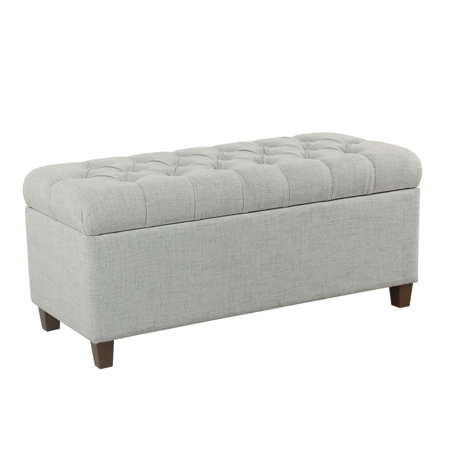 Light Gray Button Tufted Polyester and Wood Bedroom Bench with Storage