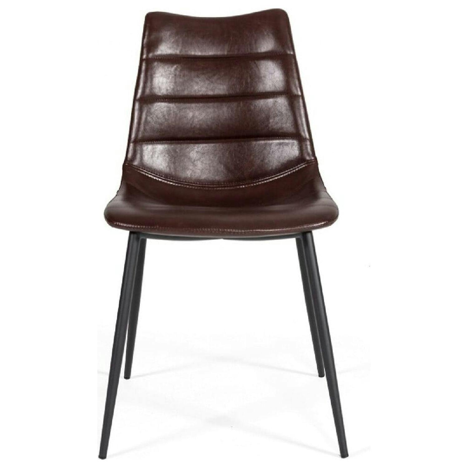 High-Back Black Faux Leather Side Chair with Metal Legs