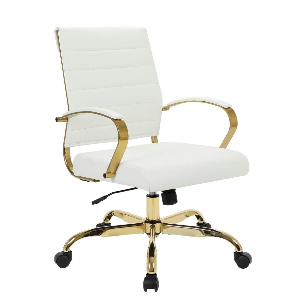 Maykoosh 24" White Leather Swivel Office Chair with Gold Metal Frame