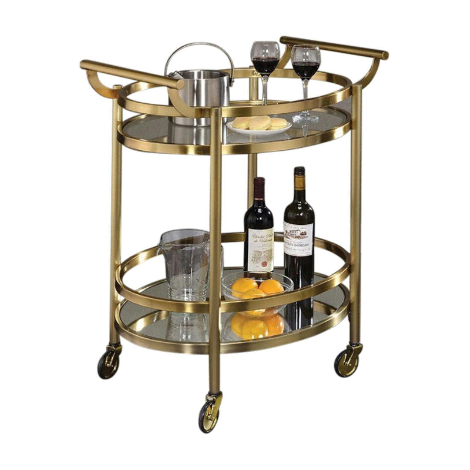 Mid-Century Brass & Glass Oval Serving Cart with Mirrored Shelf