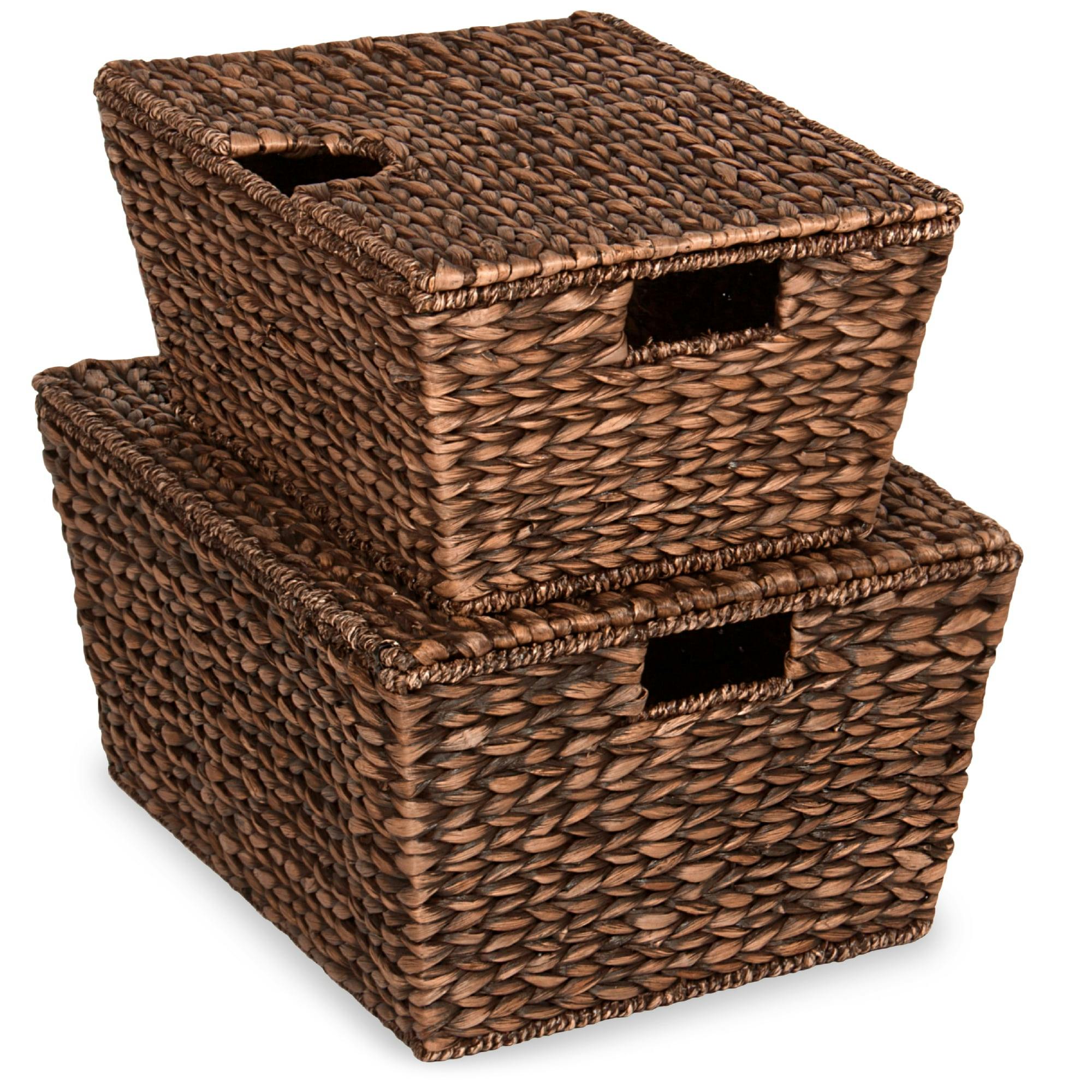 XL Handwoven Water Hyacinth Storage Baskets with Lids, Set of 2