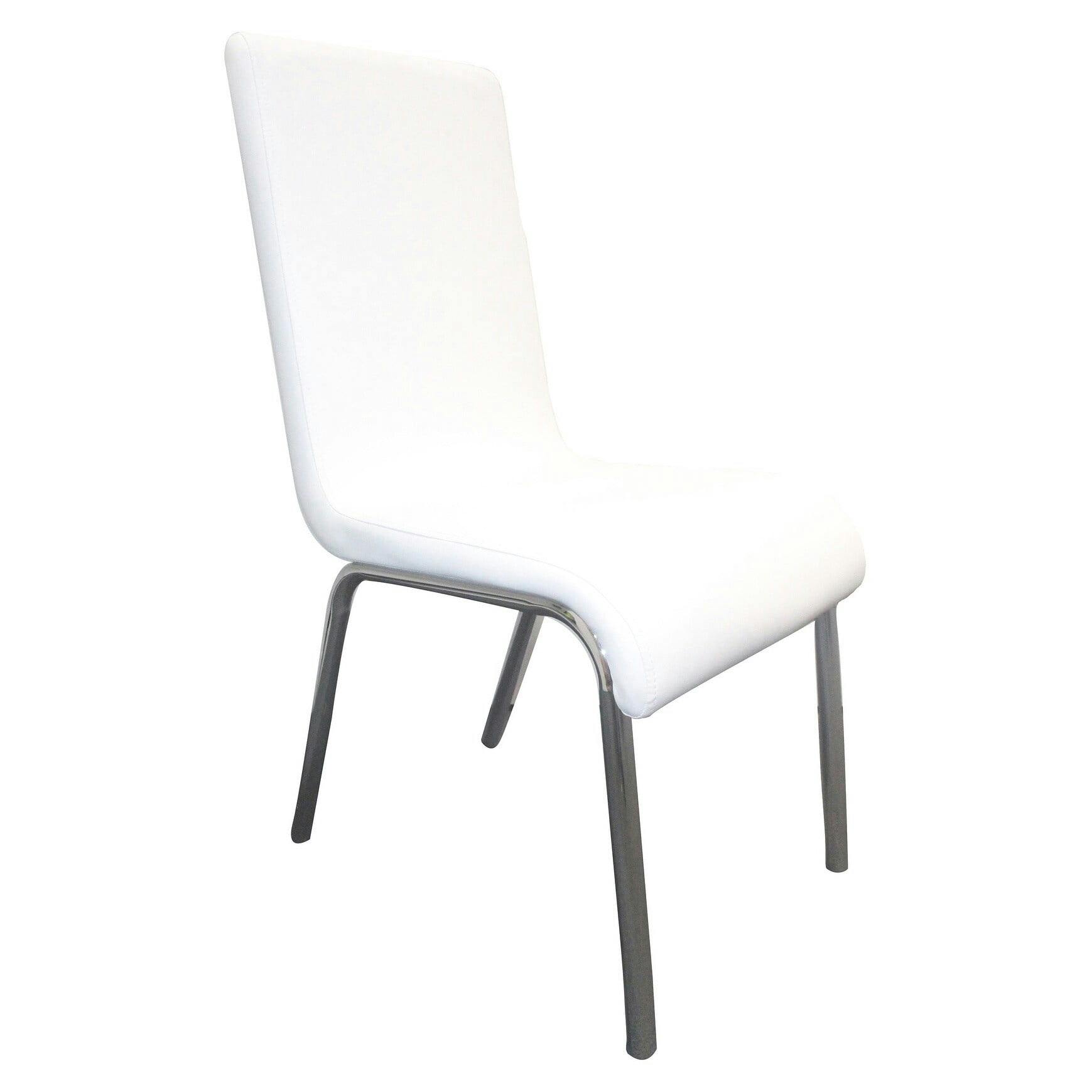 Modern Faux Leather and Chrome White Dining Side Chair Set