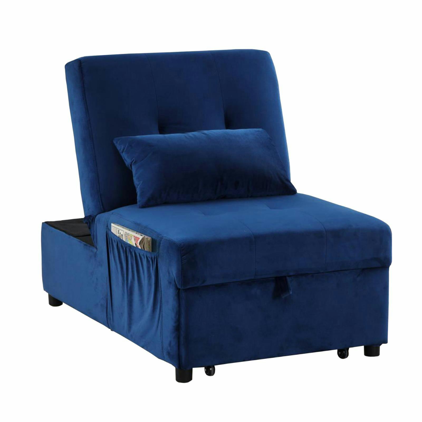 Regal Blue Velvet Adjustable Sleeper Lounge Chaise