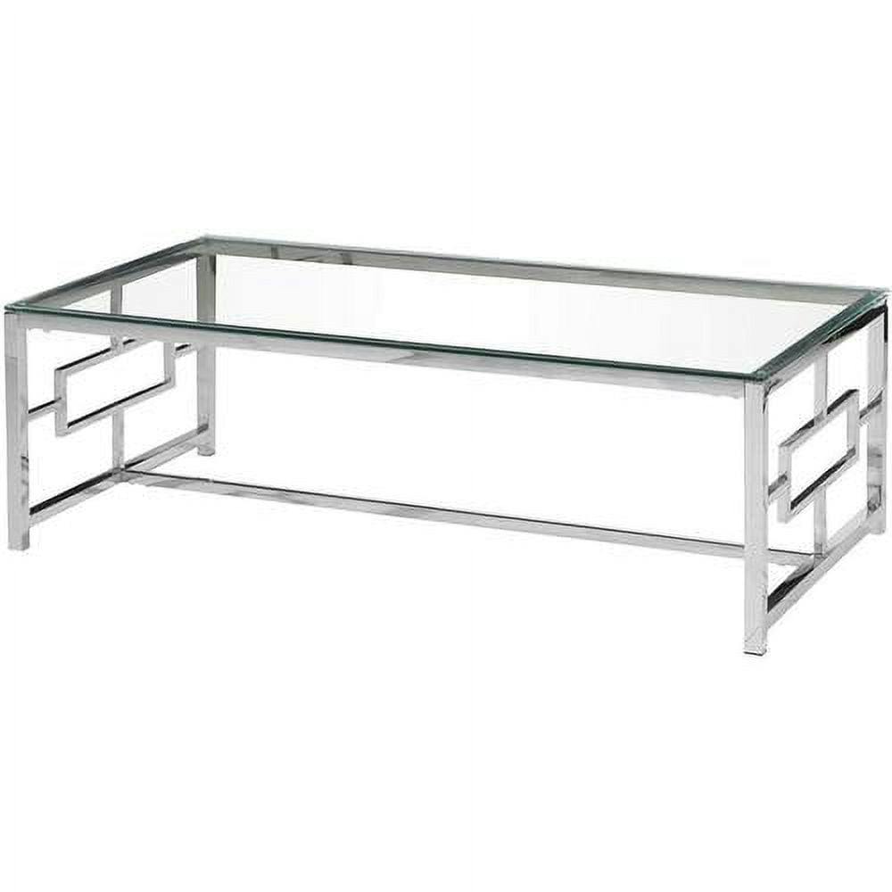 Elegant 47" Silver Stainless Steel and Clear Glass Rectangular Coffee Table
