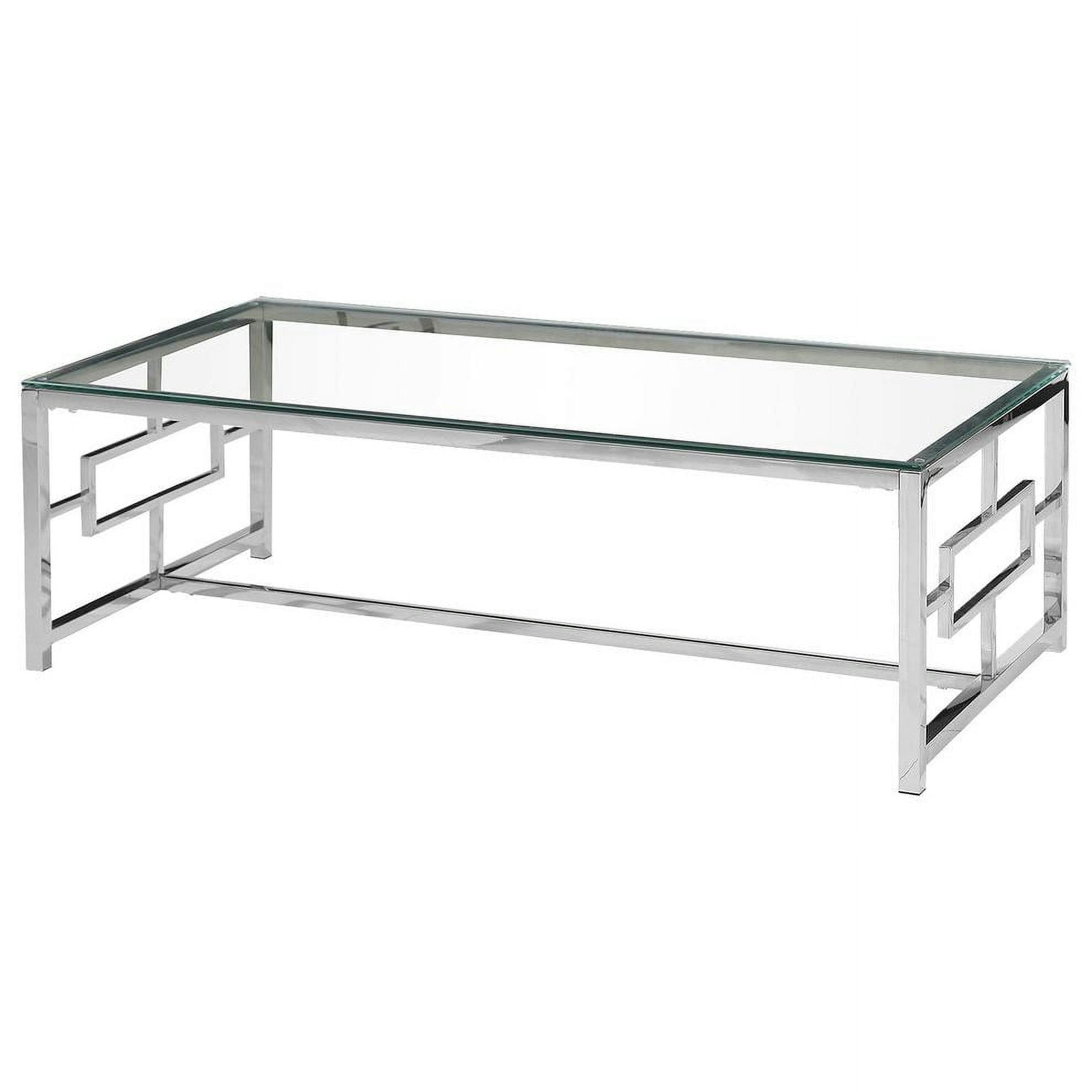 Elegant 47" Silver Stainless Steel and Clear Glass Rectangular Coffee Table