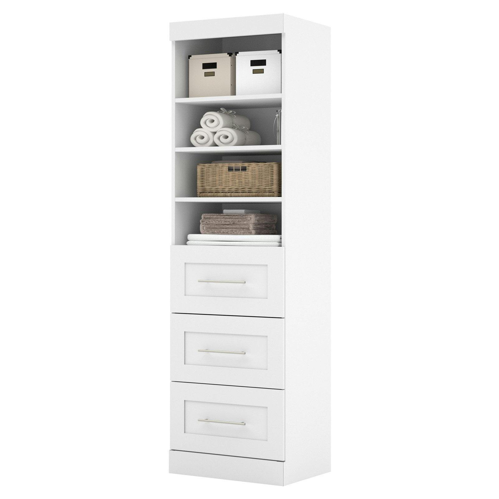 Contemporary White 25" Closet Organizer with 3 Drawers
