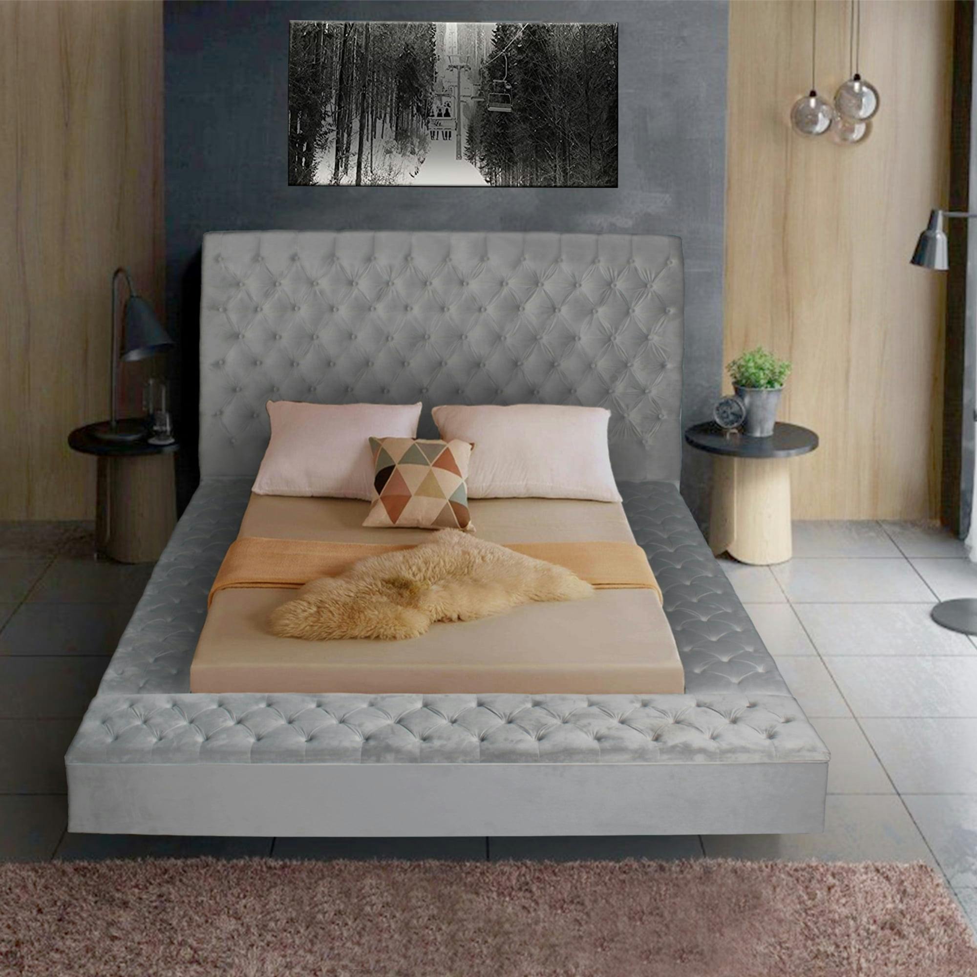 Cosmopolitan Queen-Sized Plush Gray Velvet Upholstered Bed