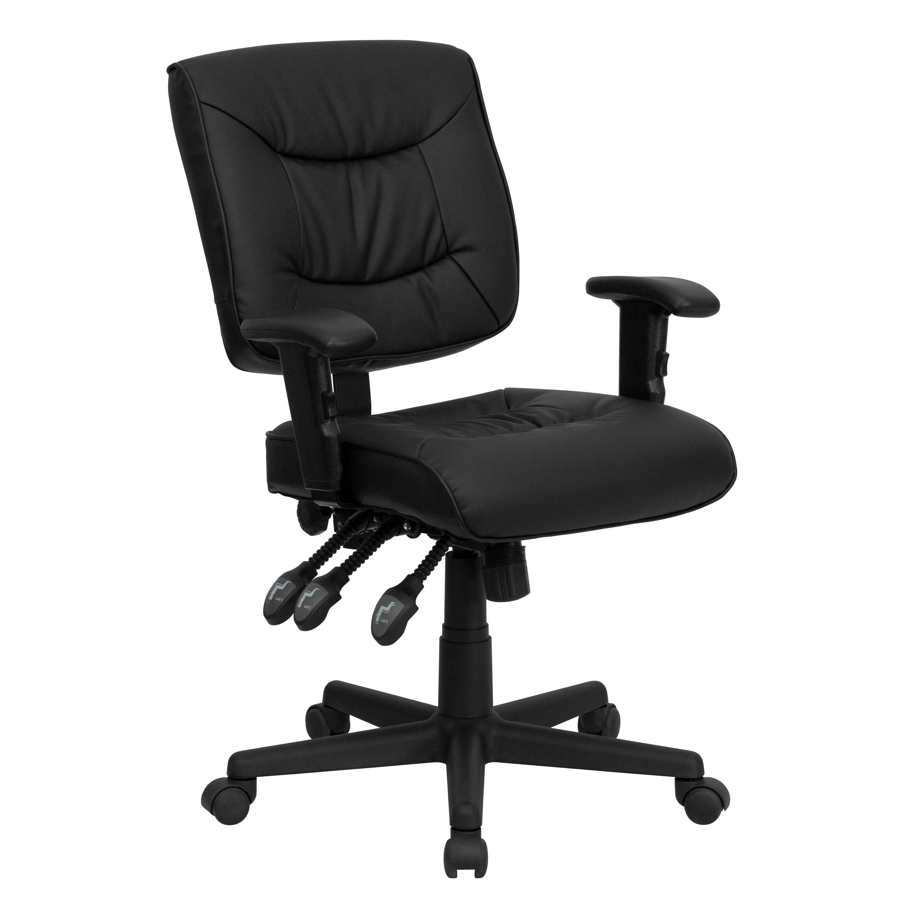 Ergonomic Mid-Back Black LeatherSoft Swivel Task Chair with Adjustable Arms