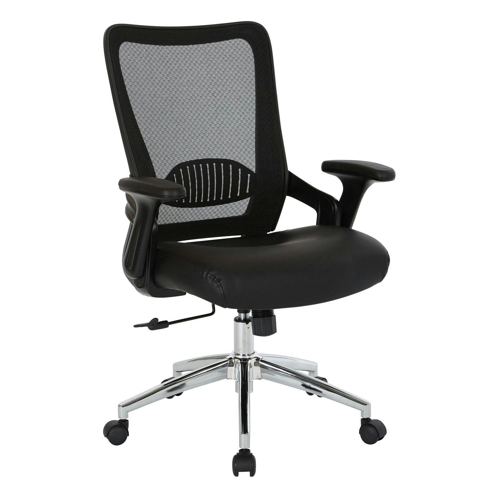 Modern Executive Black Mesh and Leather Swivel Office Chair with Chrome Base