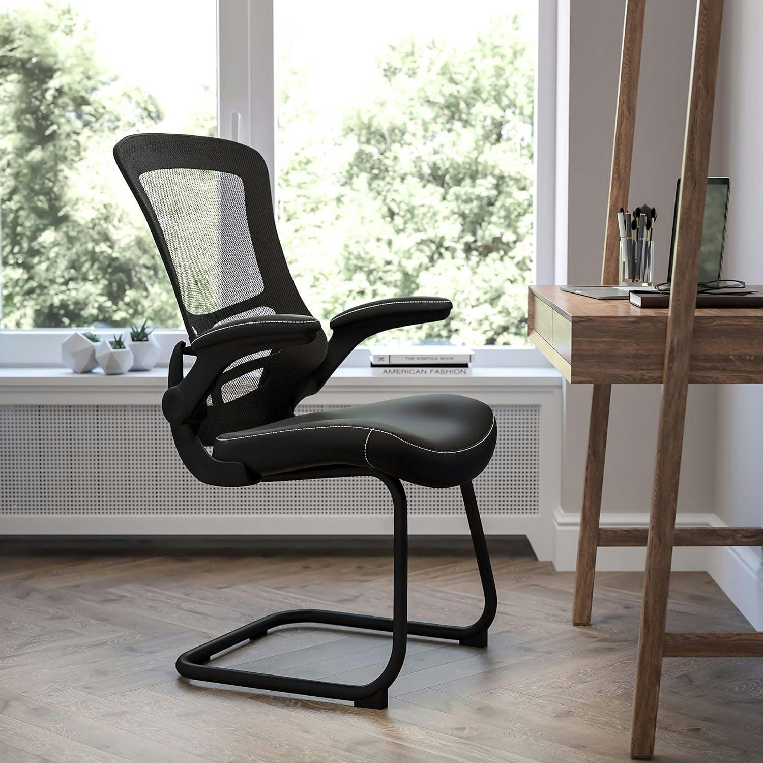 Kelista High-Back Black LeatherSoft Mesh Office Guest Chair