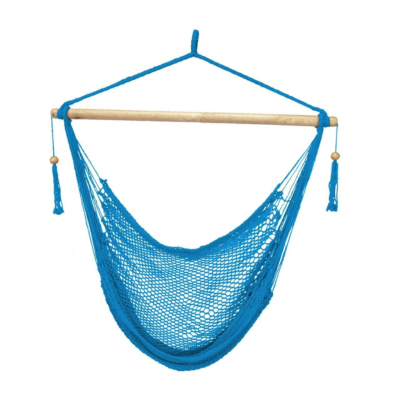 Light Blue Cotton Hammock Chair with Tassels and Braided Rope
