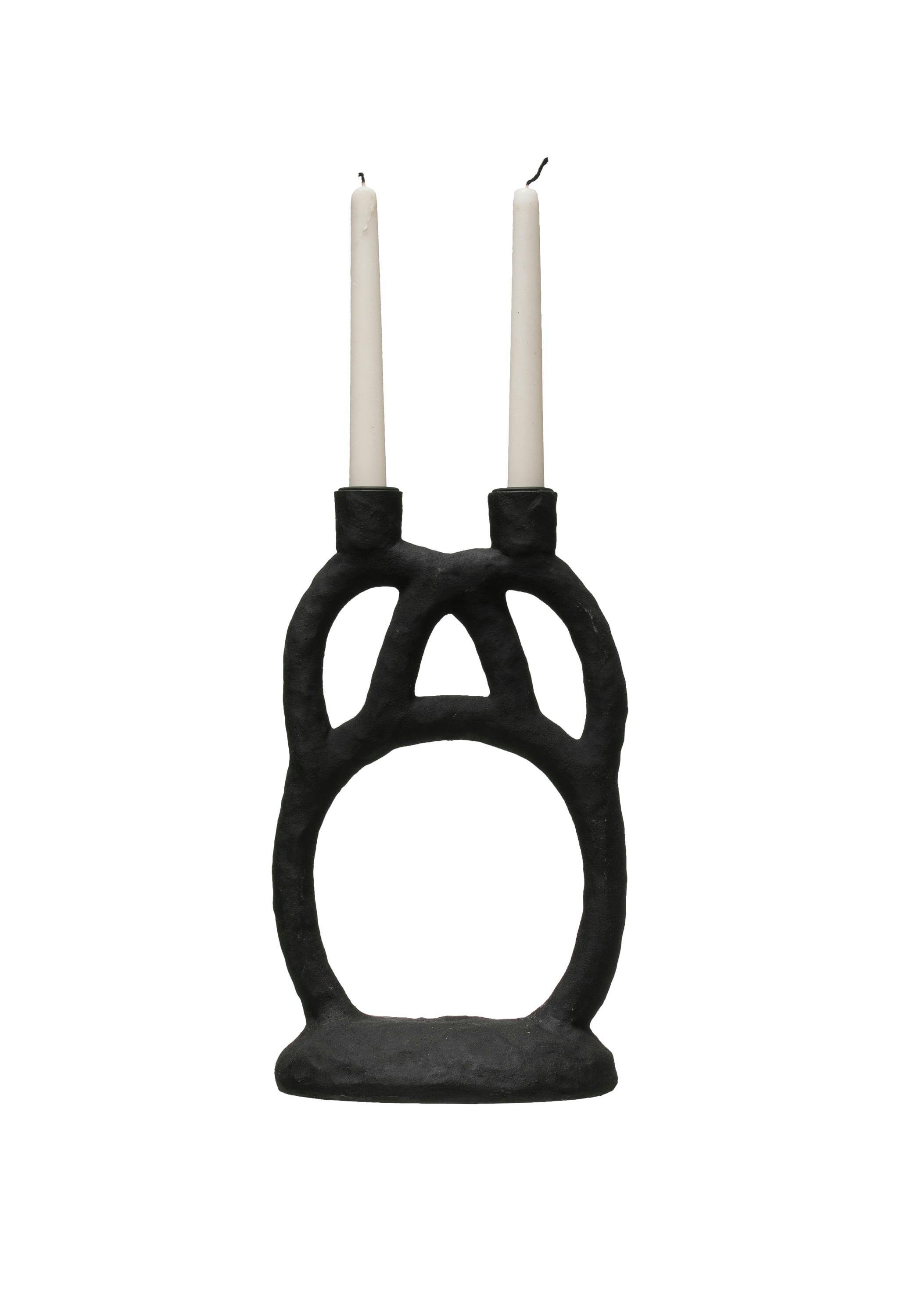 Sculptural Matte Black 11.5" Resin Double Candlestick