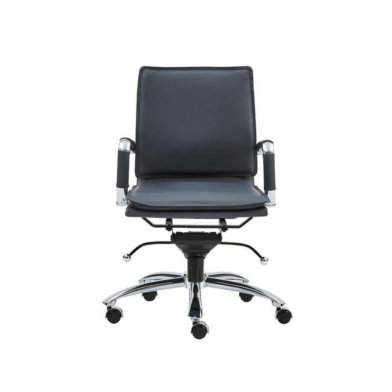 Contemporary Blue Leatherette Office Chair with Chromed Steel Base, 26" x 38"