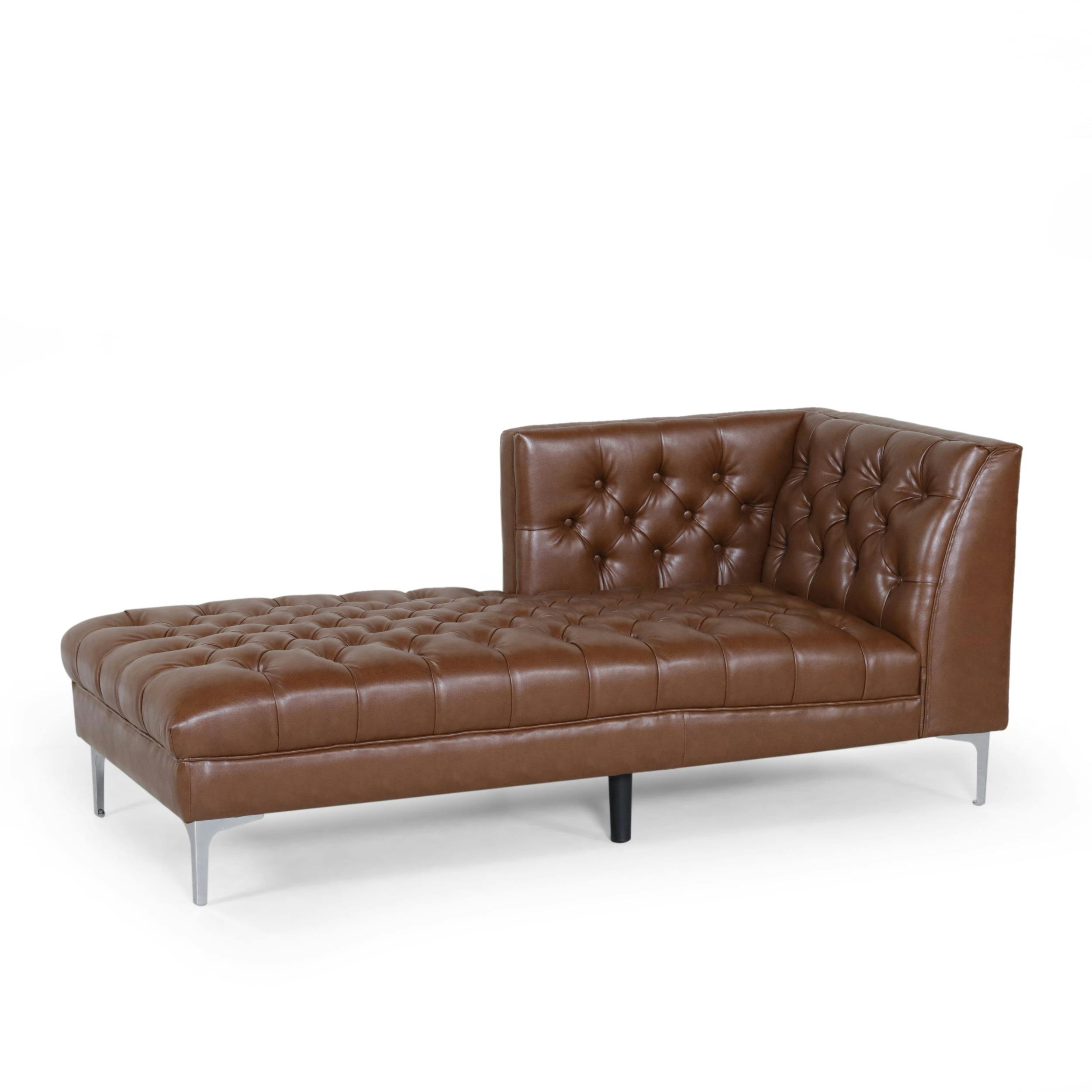 Bluffton Silver Cognac Faux Leather Contemporary Chaise Lounge