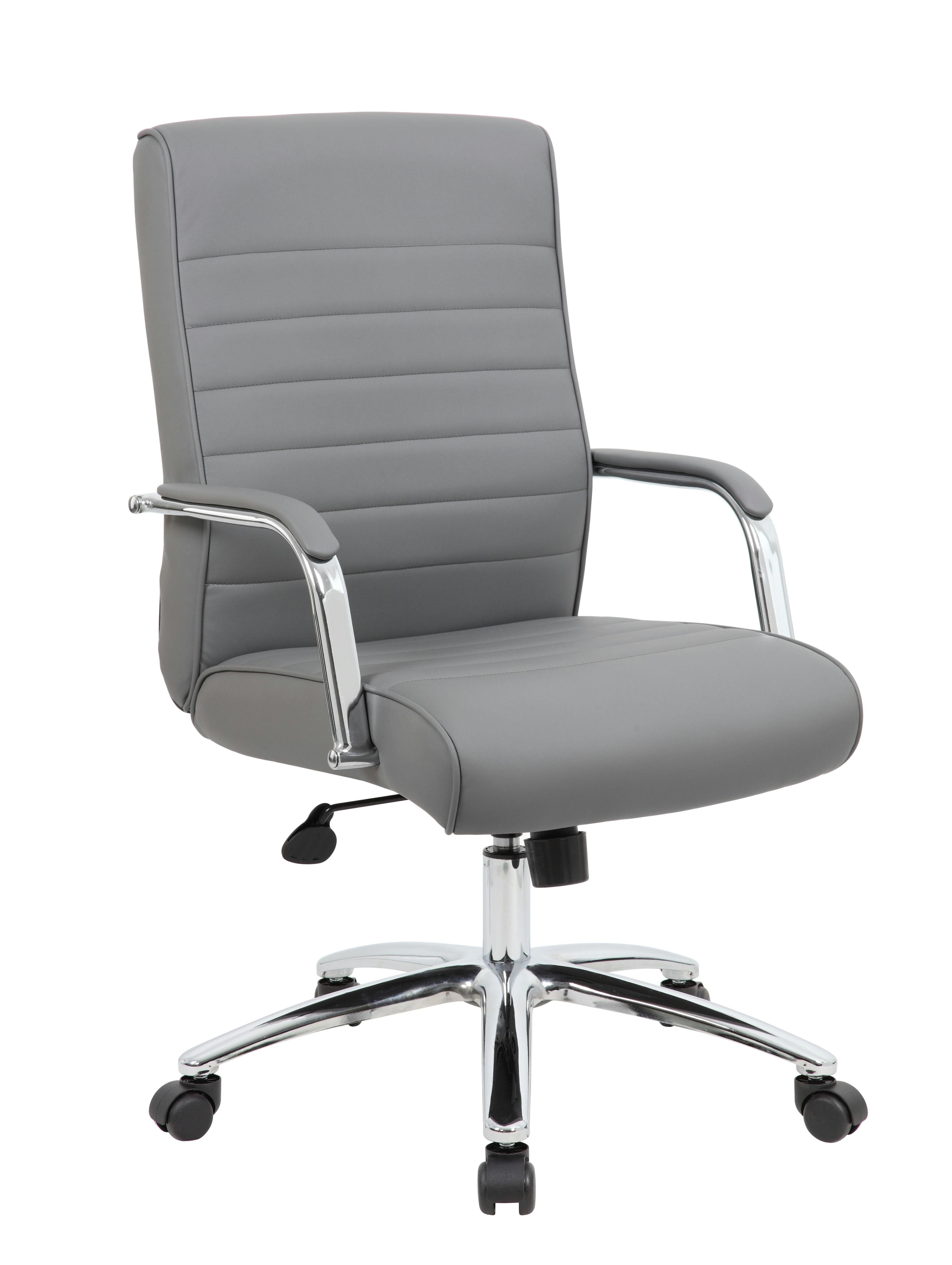 Modern Executive Ergonomic Swivel Chair in Ribbed Gray Vinyl