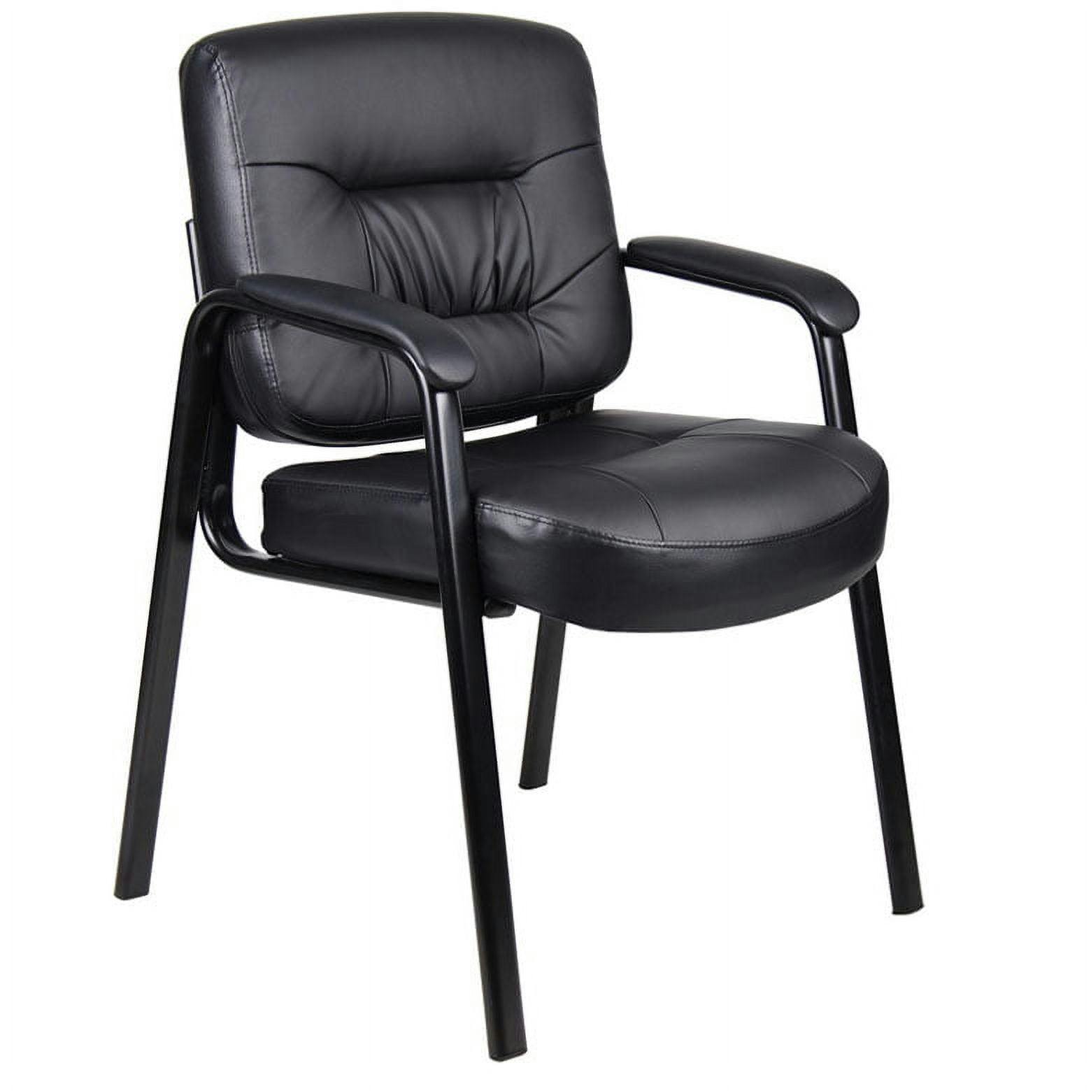Elegant Black LeatherPlus Guest Chair with Steel Frame and Fixed Arms
