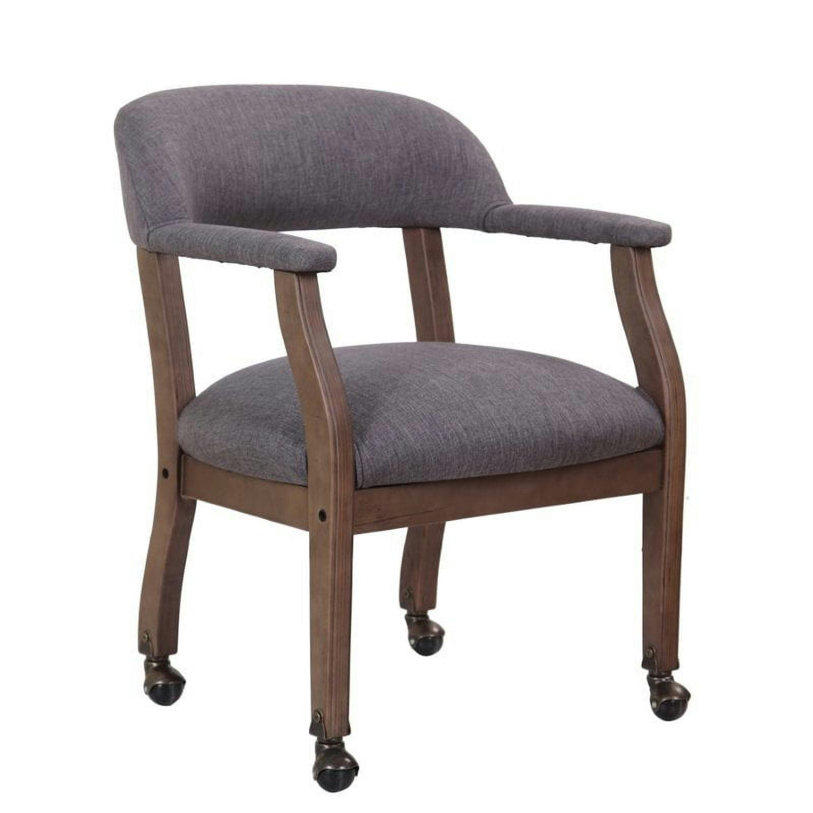 Refined Rustic Slate Gray Linen Captain's Desk Chair with Casters