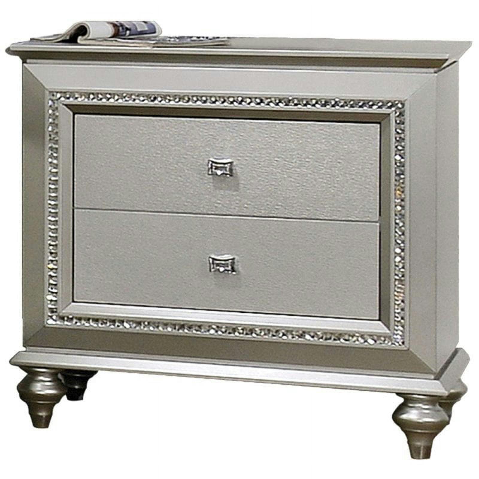 Kaitlyn Champagne Glam 2-Drawer Nightstand with Crystal Trim