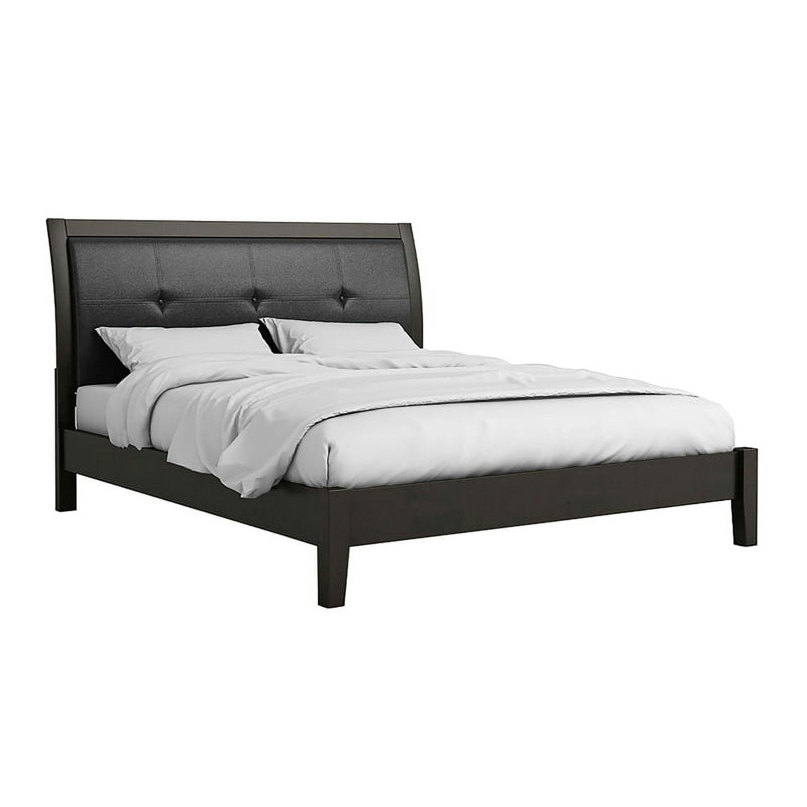 Espresso Faux Leather King Platform Bed with Tufted Headboard