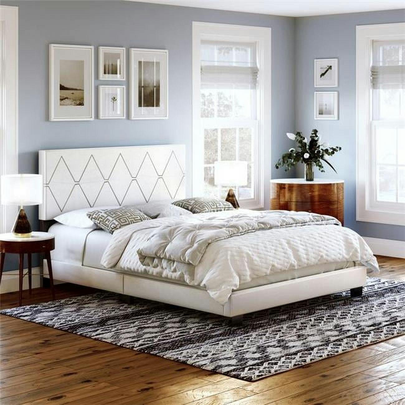 Ciara Contemporary Full Double Diamond Stitched Faux Leather Platform Bed