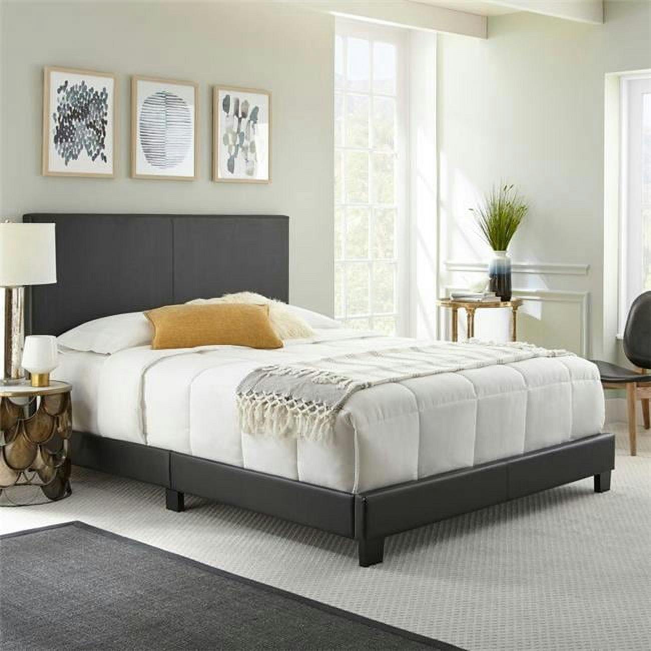 Florence Sleek Black Faux Leather Upholstered King Bed