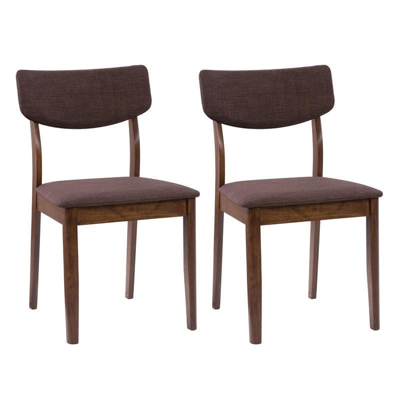 Mid-Century Walnut Stain Dining Side Chairs with Brown Tweed Cushion - Set of 2