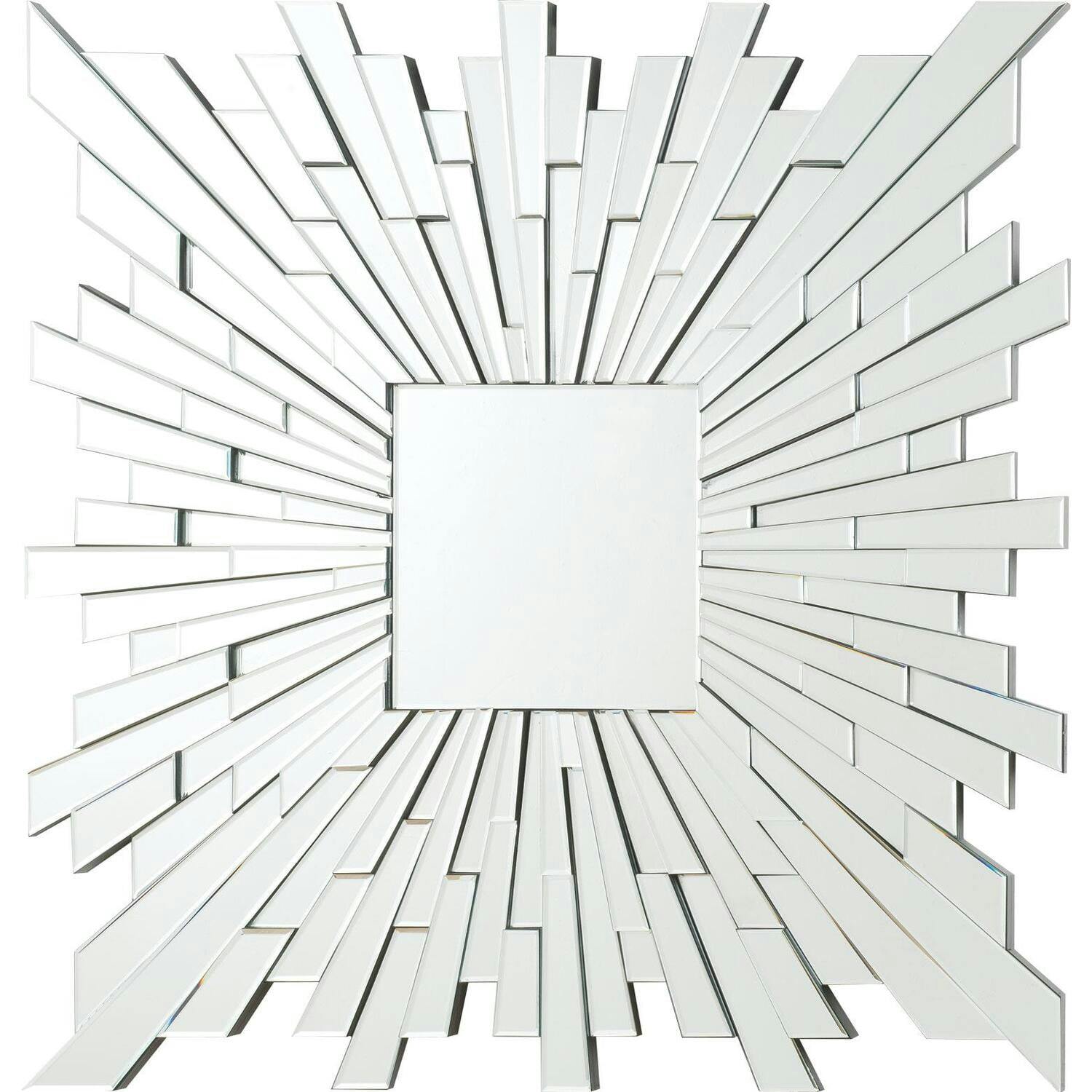 Contemporary Frameless Square Sunburst Wall Mirror in Silver