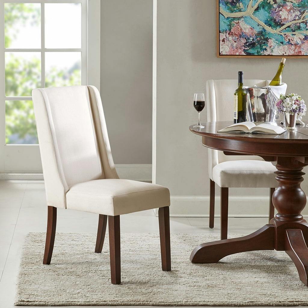 Parsons Cream High Wing-Back Side Chair with Solid Wood Legs