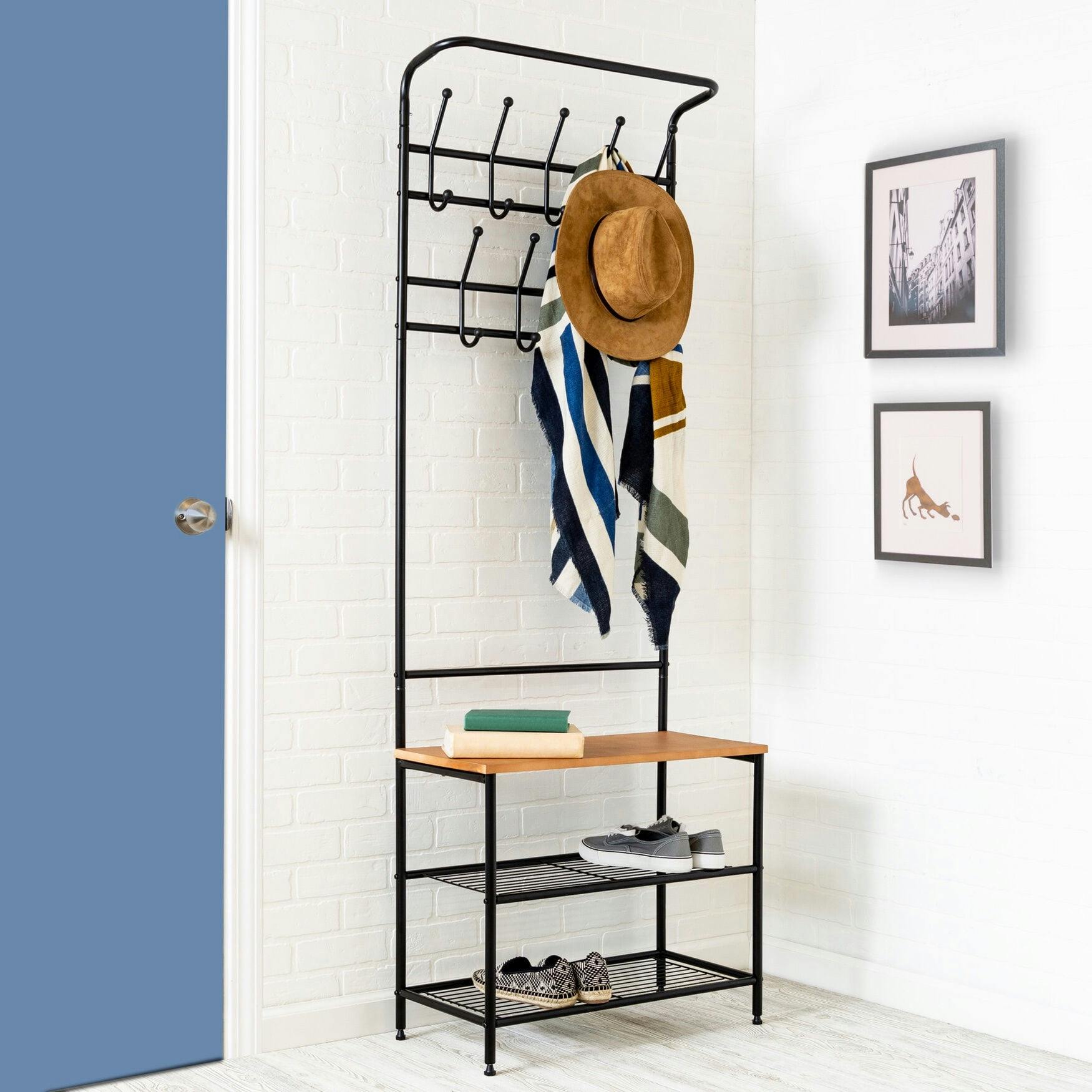 Hall Tree 25.79" Wide Black with Bench and Shoe Storage