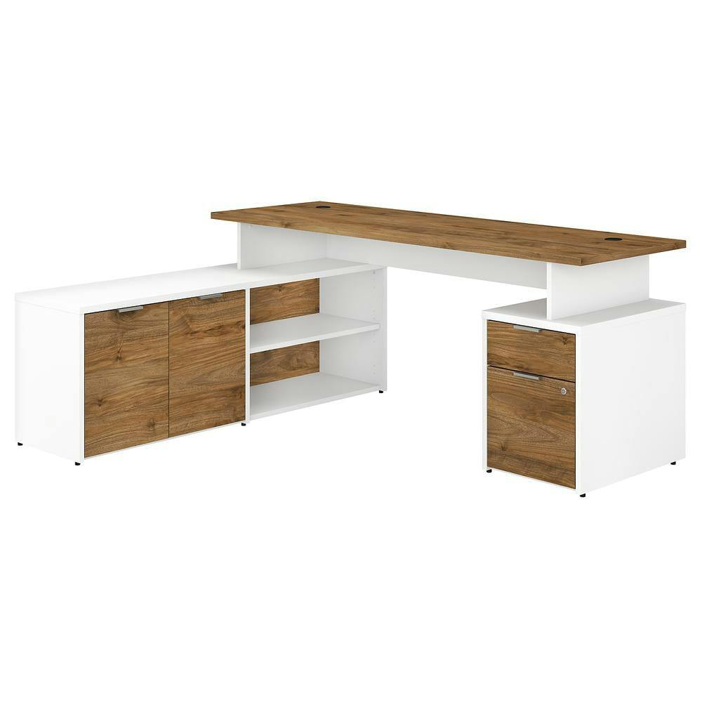 Contemporary Fresh Walnut & White L-Shaped Computer Desk with Drawers