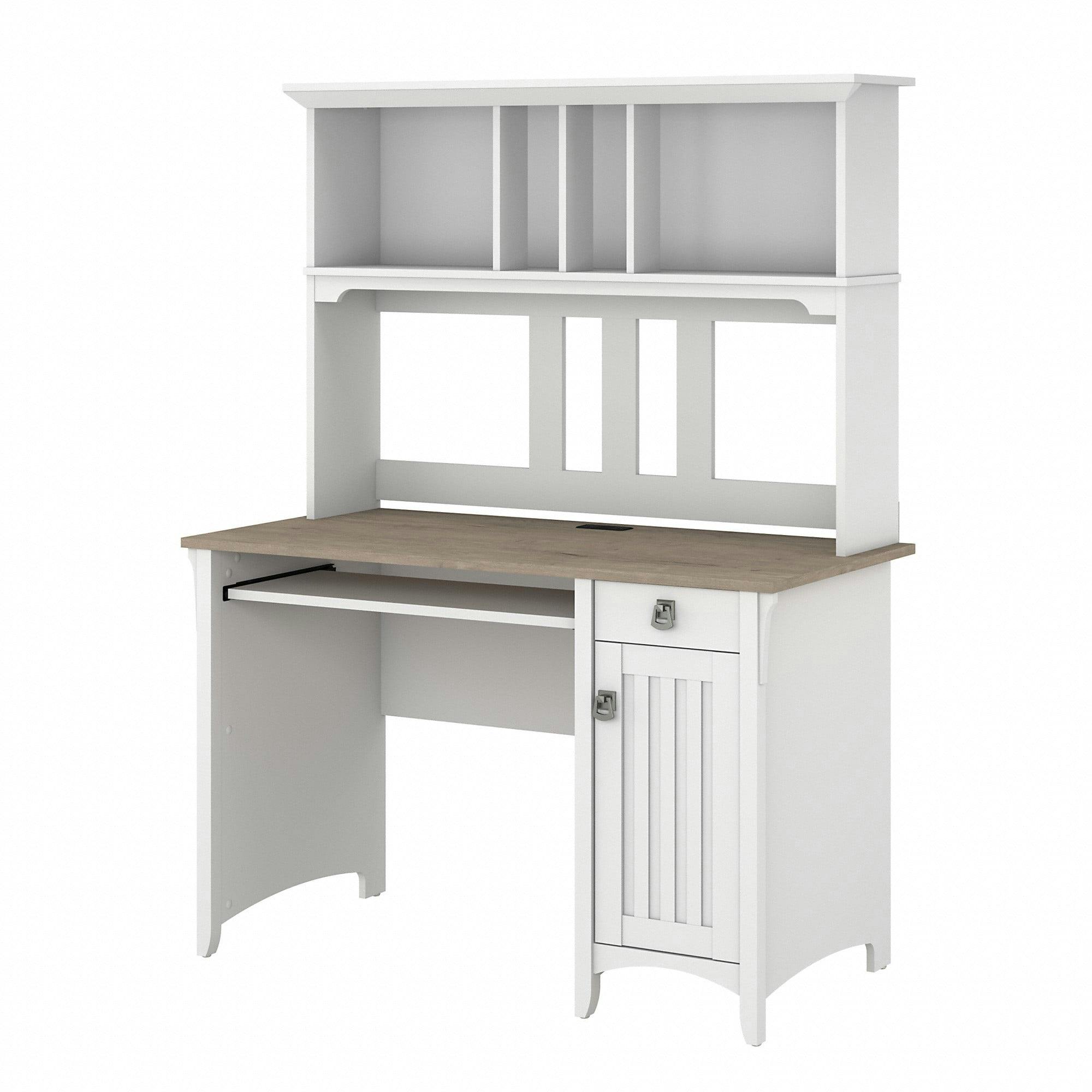 Salinas 47" Pure White and Shiplap Gray Mission Style Desk with Hutch