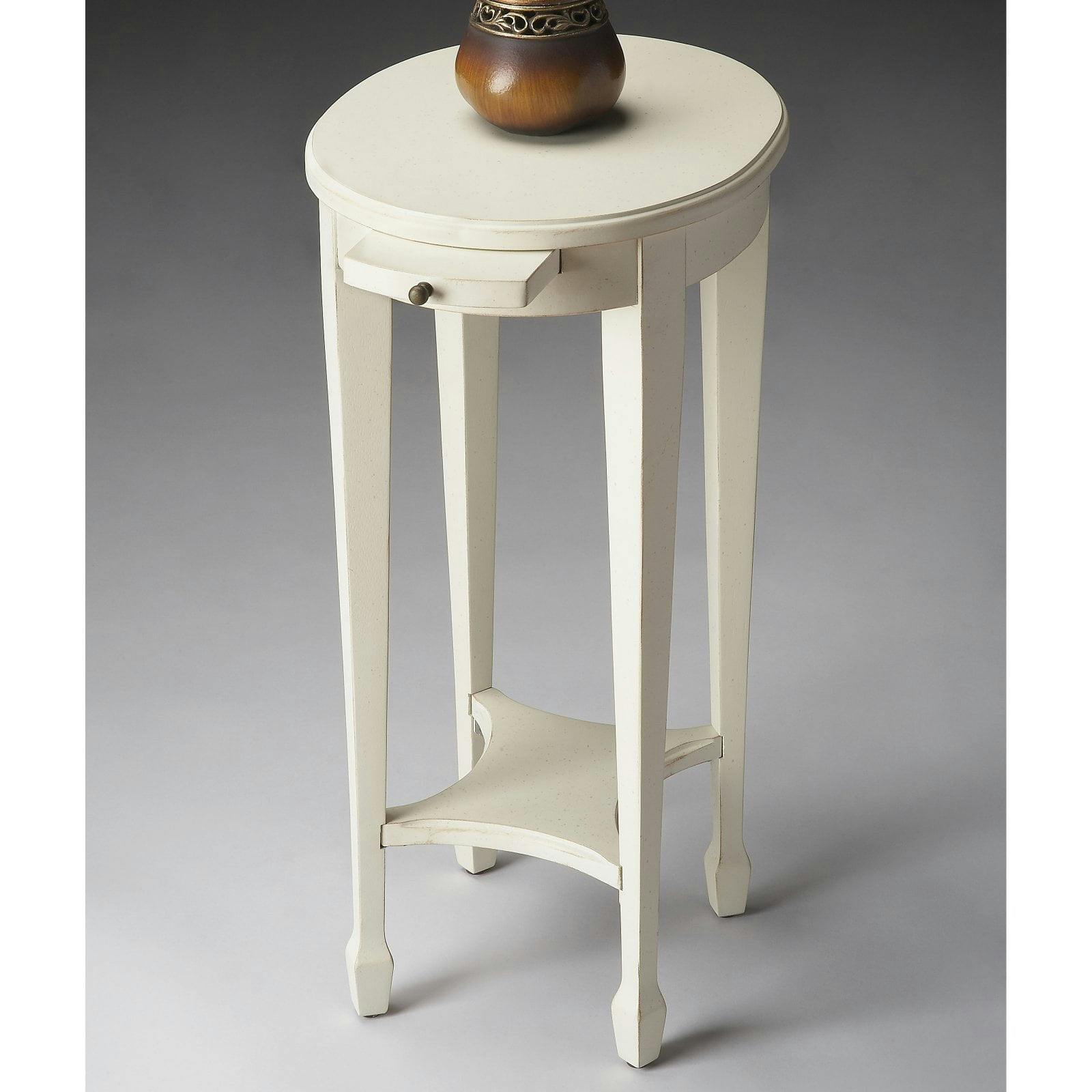 Cottage White Birch Veneer Accent Table with Pull-Out Shelf