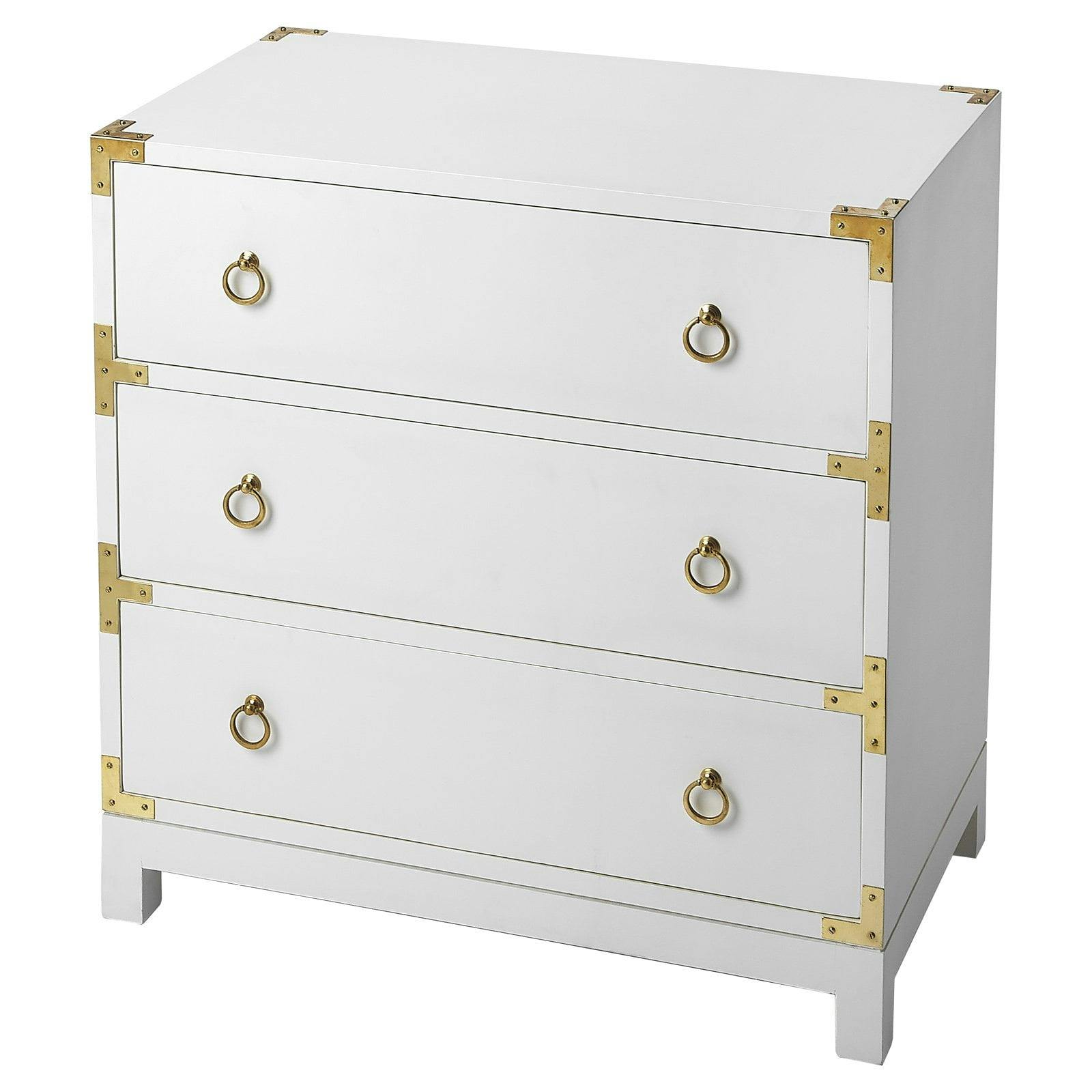 Forster Glossy White 3-Drawer Accent Chest with Steel Accents