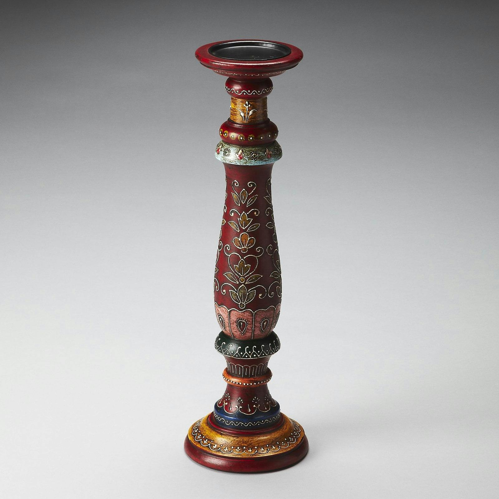 Meadow Traditional Hand-Painted Red Wooden Candle Holder